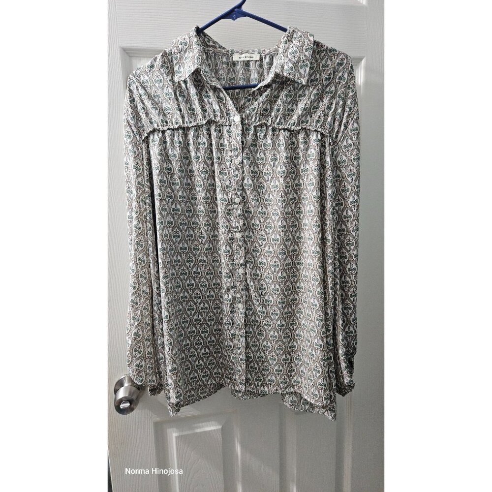 Max Studio Womens Floral Button-Up Blouse Size L Polyester Long Sleeve